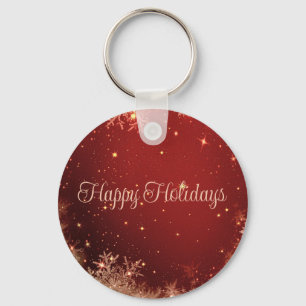 Red Glitter Background With Snowflakes Keychain