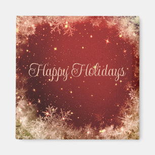 Red Glitter Background With Snowflakes Magnet