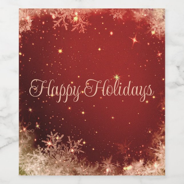  Red Glitter Background With Snowflakes Wine Label (Single Label)