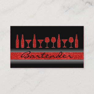 Red glitter bartender drinks business card
