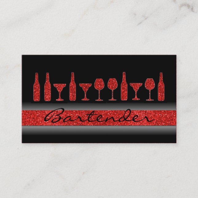Red glitter bartender drinks business card (Front)