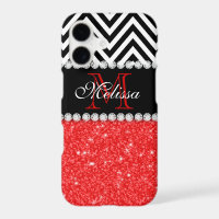 RED GLITTER BLACK CHEVRON STRIPES MONOGRAM