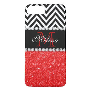 RED GLITTER BLACK CHEVRON STRIPES MONOGRAM iPhone 8 PLUS/7 PLUS CASE