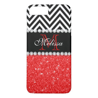 RED GLITTER BLACK CHEVRON STRIPES MONOGRAM iPhone 8 PLUS/7 PLUS CASE