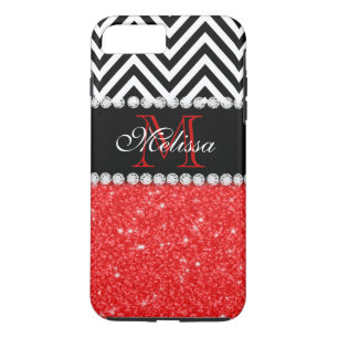 RED GLITTER BLACK CHEVRON STRIPES MONOGRAM Case-Mate iPhone CASE