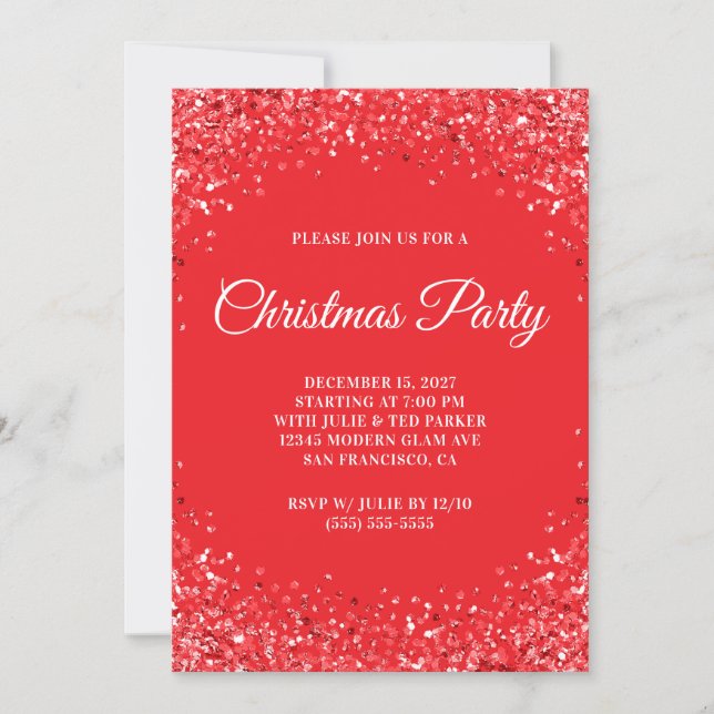 Red Glitter Border Christmas Party Invitation (Front)