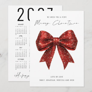 Red Glitter Bow 2027 Calendar Merry Christmas Holiday Card