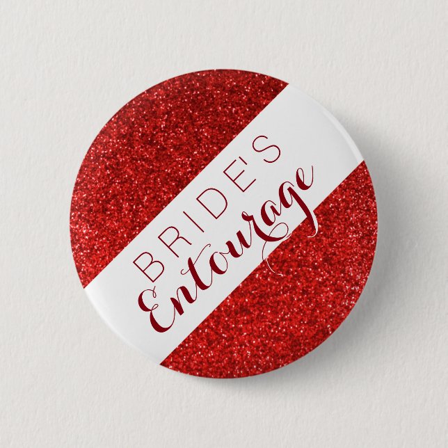 Red glitter bride's entourage bridesmaid button (Front)