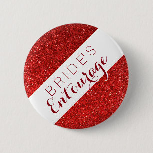 Red glitter bride's entourage bridesmaid button