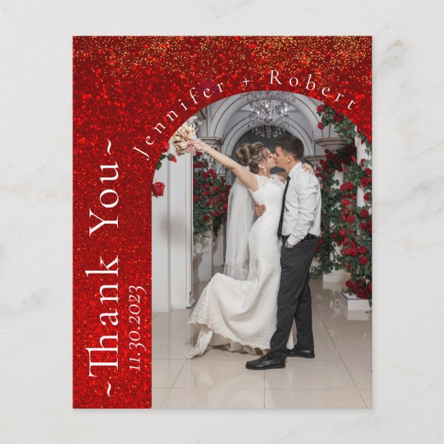 Red Glitter Budget Wedding Thank you cards Flyer (Front)