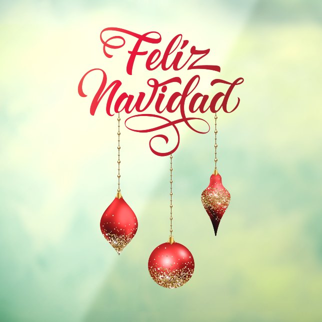 Red Glitter Bulbs Feliz Navidad Christmas Window Cling (Sheet 3)