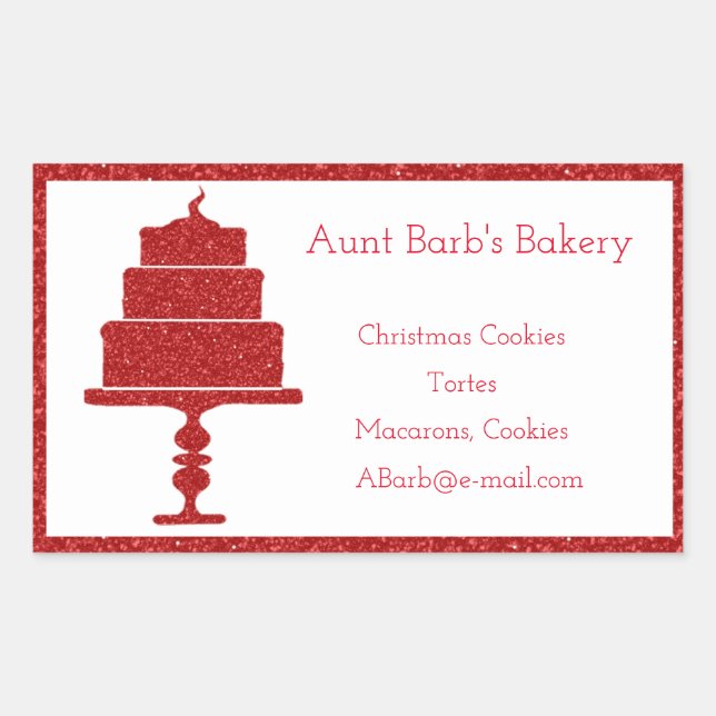 Red Glitter Cake Bakery Sticker (Front)
