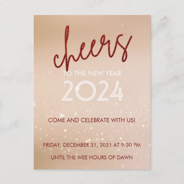 Red Glitter Cheers to the New Year Party Invite (Front)