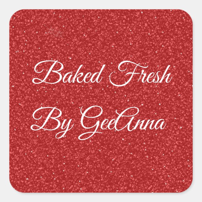 Red Glitter Christmas Bakery Square Sticker (Front)
