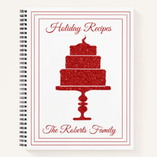 Red Glitter Christmas Recipe Organizer Notebook