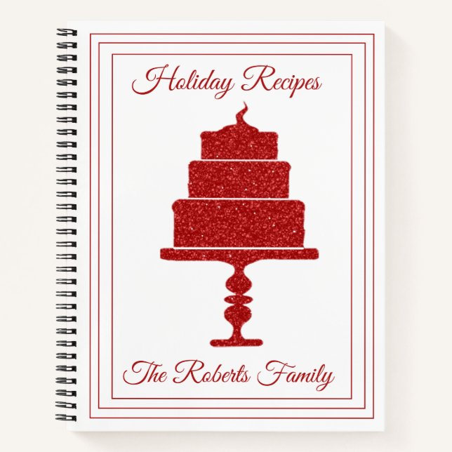 Red Glitter Christmas Recipe Organizer Notebook (Front)