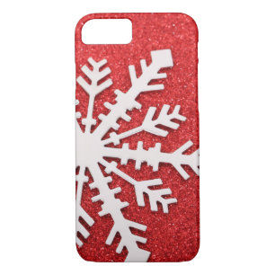 Red Glitter Christmas Sparkles Snowflake Case-Mate iPhone Case