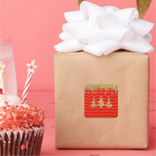 Red glitter christmas tree square sticker