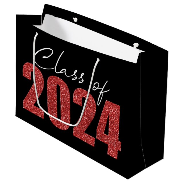 Red Glitter Class of 2024 Large Gift Bag (Front Angled)