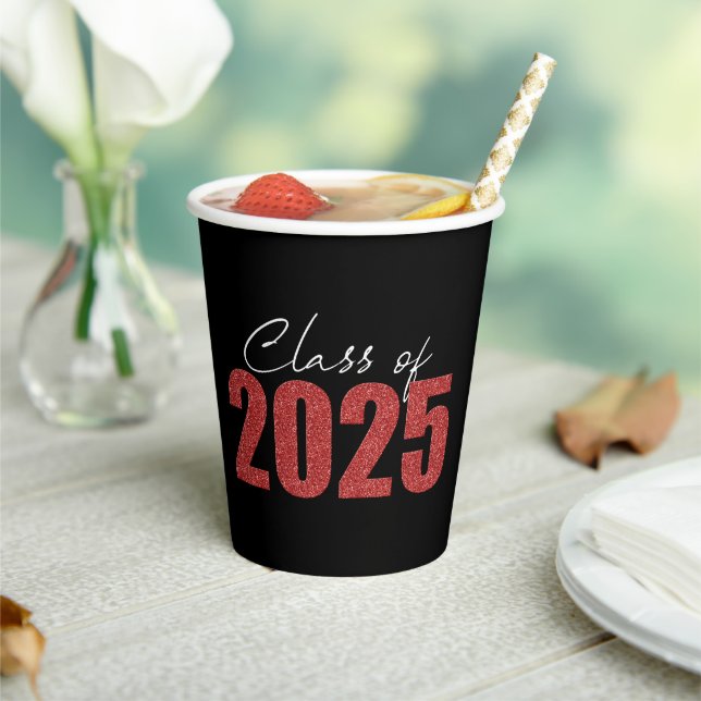 Red Glitter Class of 2025 Paper Cups (Insitu)