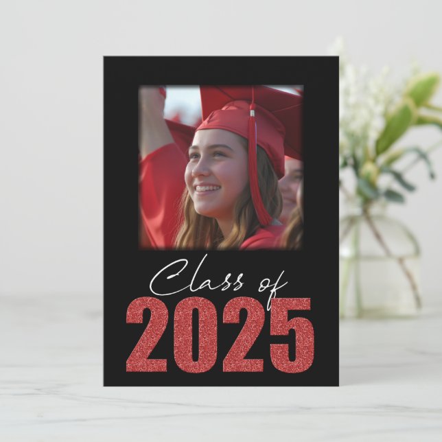 Red Glitter Class of 2025 Photo Open House Invitation (Standing Front)
