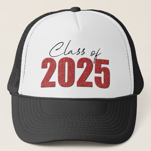Red Glitter Class of 2025 Trucker Hat (Front)