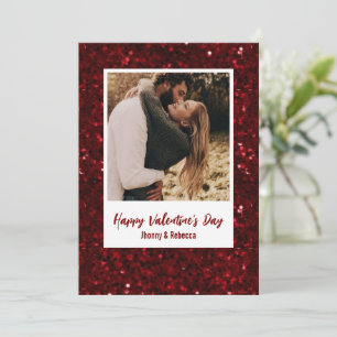 Red Glitter Couple Photo Happy Valentine's Day  Holiday Card