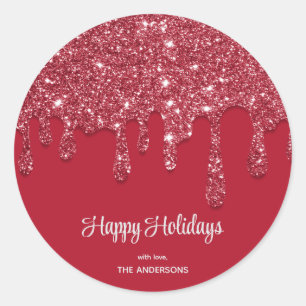 Red Glitter Drip Custom Classic Round Sticker