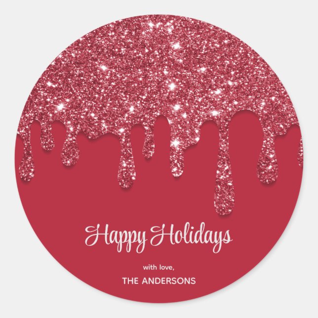 Red Glitter Drip Custom Classic Round Sticker (Front)