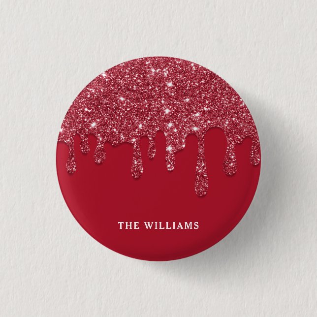 Red Glitter Drip Custom Name  1 Inch Round Button (Front)