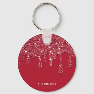 Red Glitter Drip Custom Name  Keychain