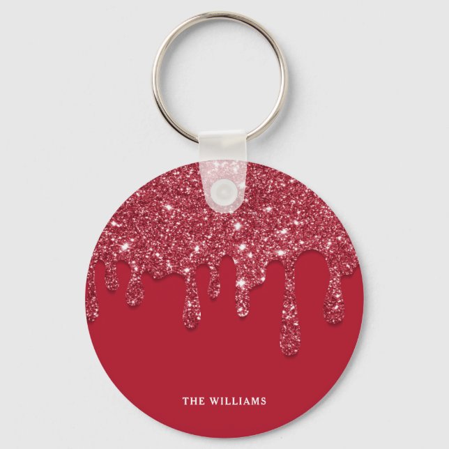Red Glitter Drip Custom Name  Keychain (Front)