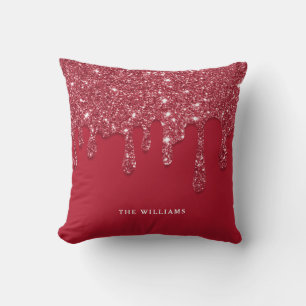 Red Glitter Drip Custom Name  Throw Pillow