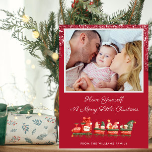 Red Glitter Drip Custom Photo Christmas Holiday Card