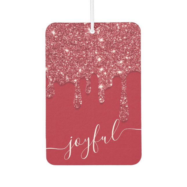 Red Glitter Drip Custom Text or Name  Air Freshener (Front)