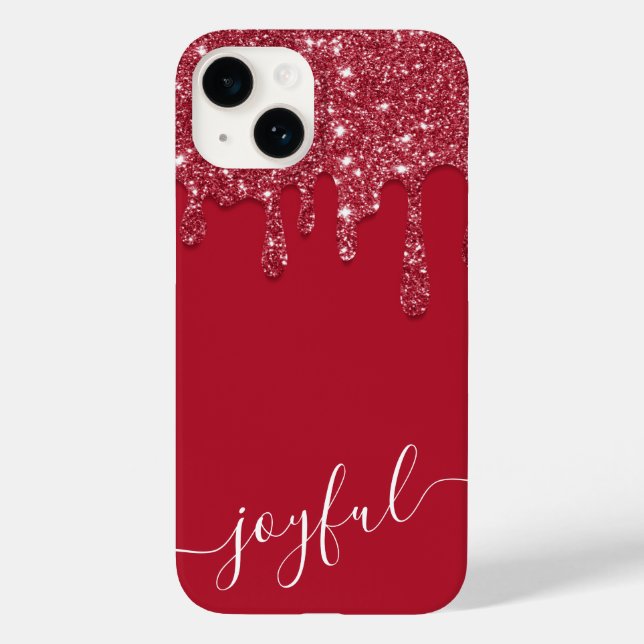 Red Glitter Drip Custom Text or Name  Case-Mate iPhone Case (Back)