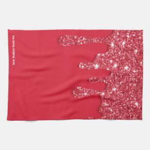 Red Glitter Drip Kitchen Towel