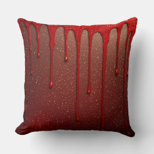 Red Glitter Dripping Throw Pillow