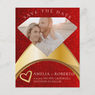 Red Glitter Elegant Ring Save The Date Photo Card