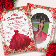 Red Glitter Floral Sparkle Quinceanera