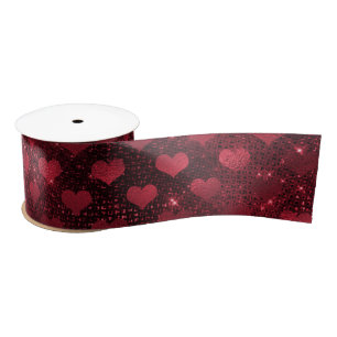 Red Glitter Glam Hearts Pattern Satin Ribbon