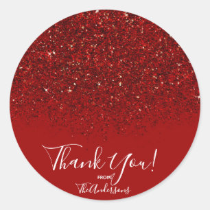 Red Glitter Glam Sparkle Elegant Chic Party Favour Classic Round Sticker
