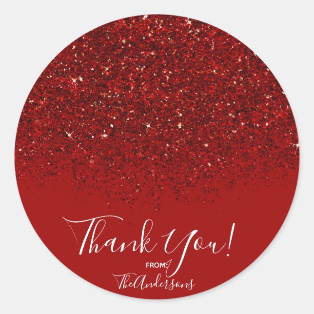 Red Glitter Glam Sparkle Elegant Chic Party Favour Classic Round Sticker (Front)