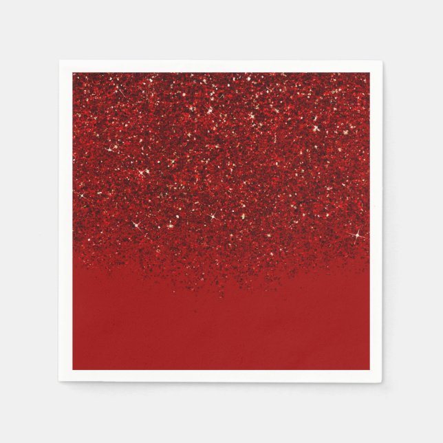 Red Glitter Glam Sparkle Elegant Chic Party Napkin (Front)