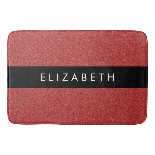 Red Glitter, Glitter Background, Your Name Bath Mat (Front)