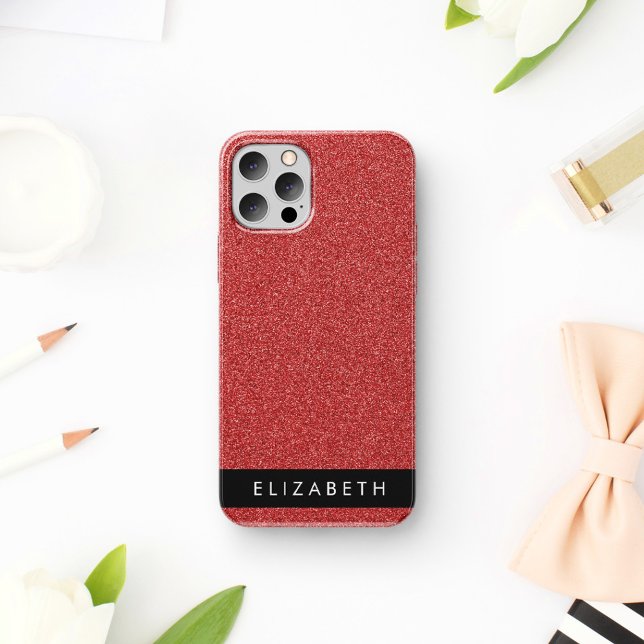 Red Glitter, Glitter Background, Your Name iPhone 16 Case (Creator Uploaded)