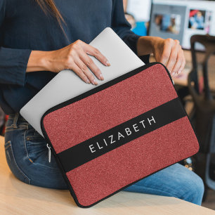 Red Glitter, Glitter Background, Your Name Laptop Sleeve