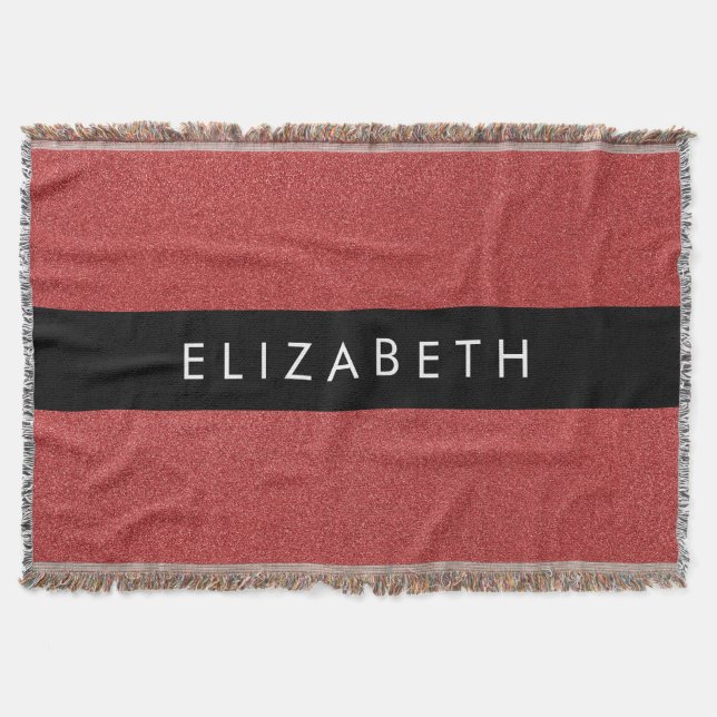 Red Glitter, Glitter Background, Your Name Throw Blanket (Front)