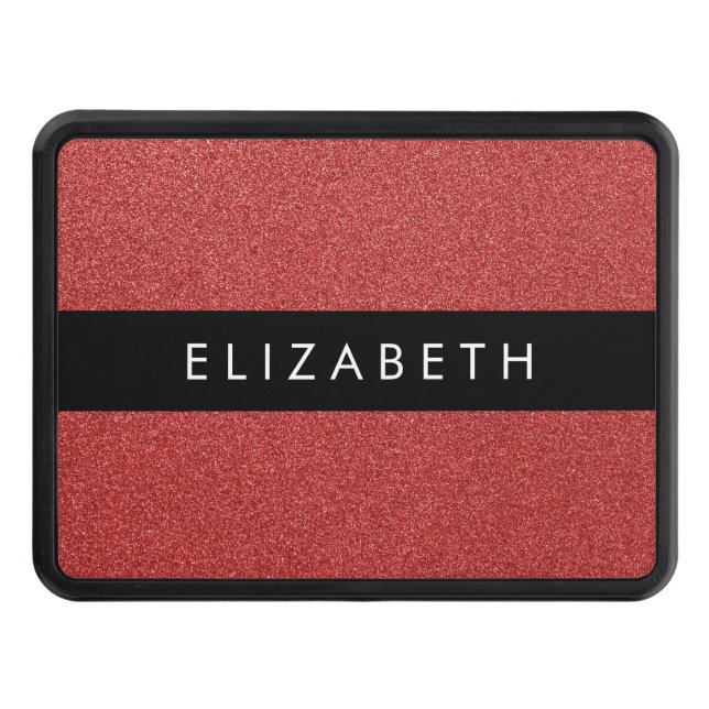 Red Glitter, Glitter Background, Your Name Trailer Hitch Cover (Front)