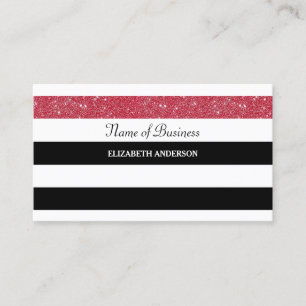 Red Glitter Glitz With Black and White Stripes Business Card